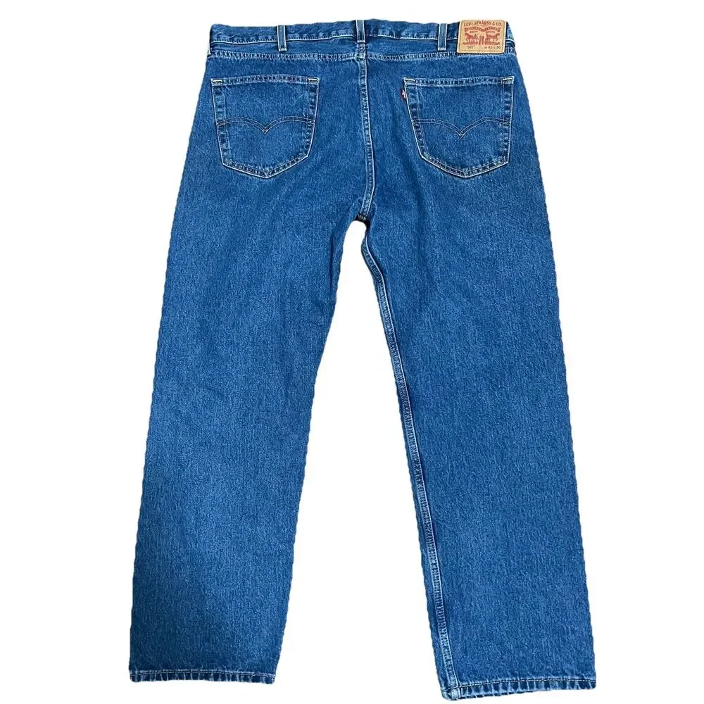Levis 505 Jeans Size 42 X 30 Blue Medium Wash Workwear Casual Straight Leg Denim